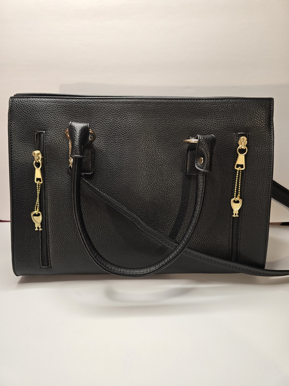 Structured Black Tote with Gold Padlock Accent - Picture 9 of 12